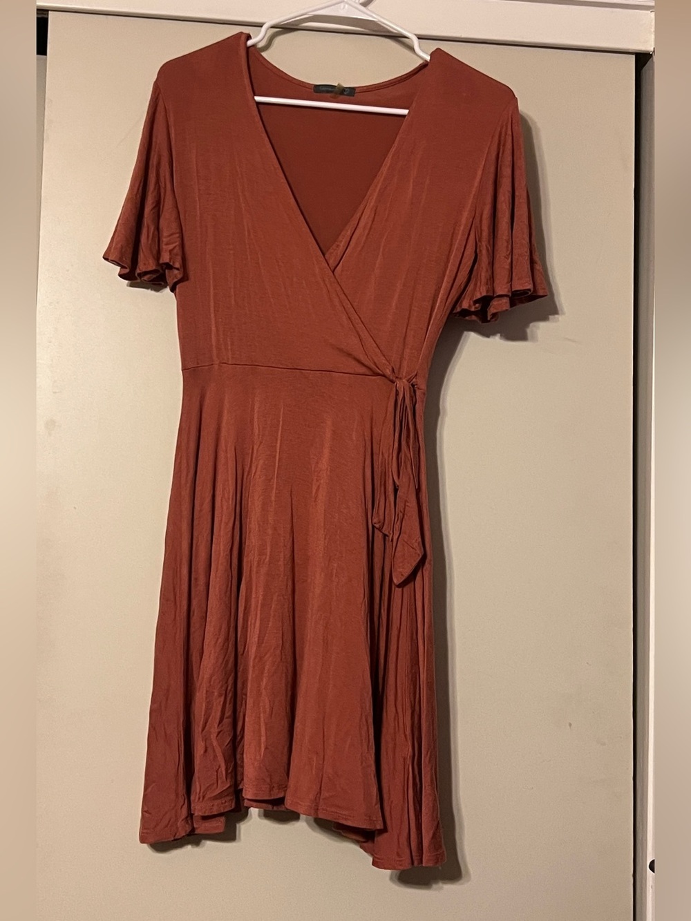 Soprano Rust Wrap Dress with Tie Waist